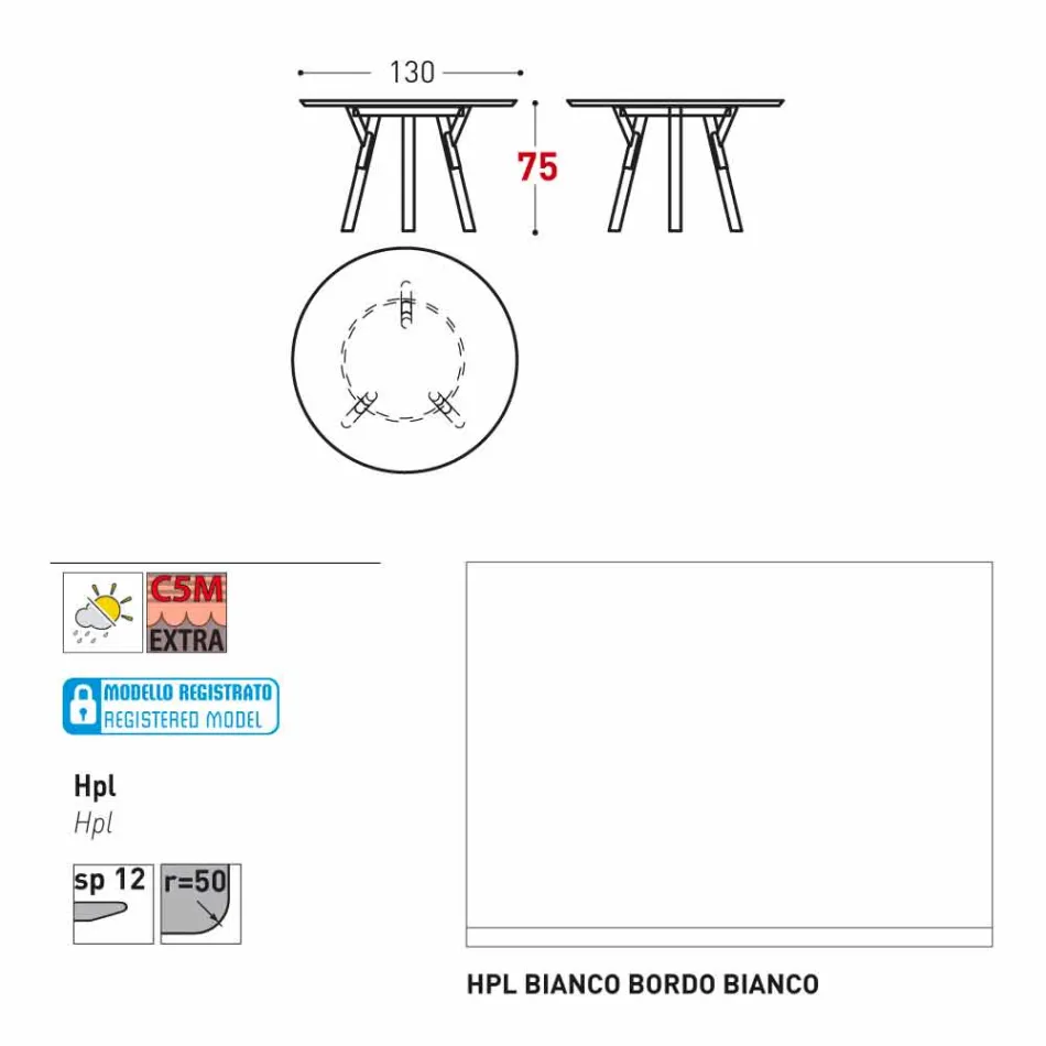 Varaschin Links Rundt bord moderne design haven, H 75 cm Viadurini