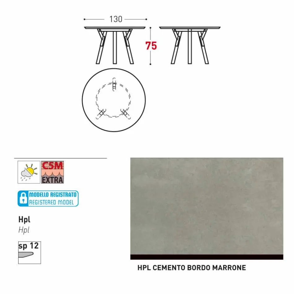 Varaschin Links Rundt bord moderne design haven, H 75 cm Viadurini