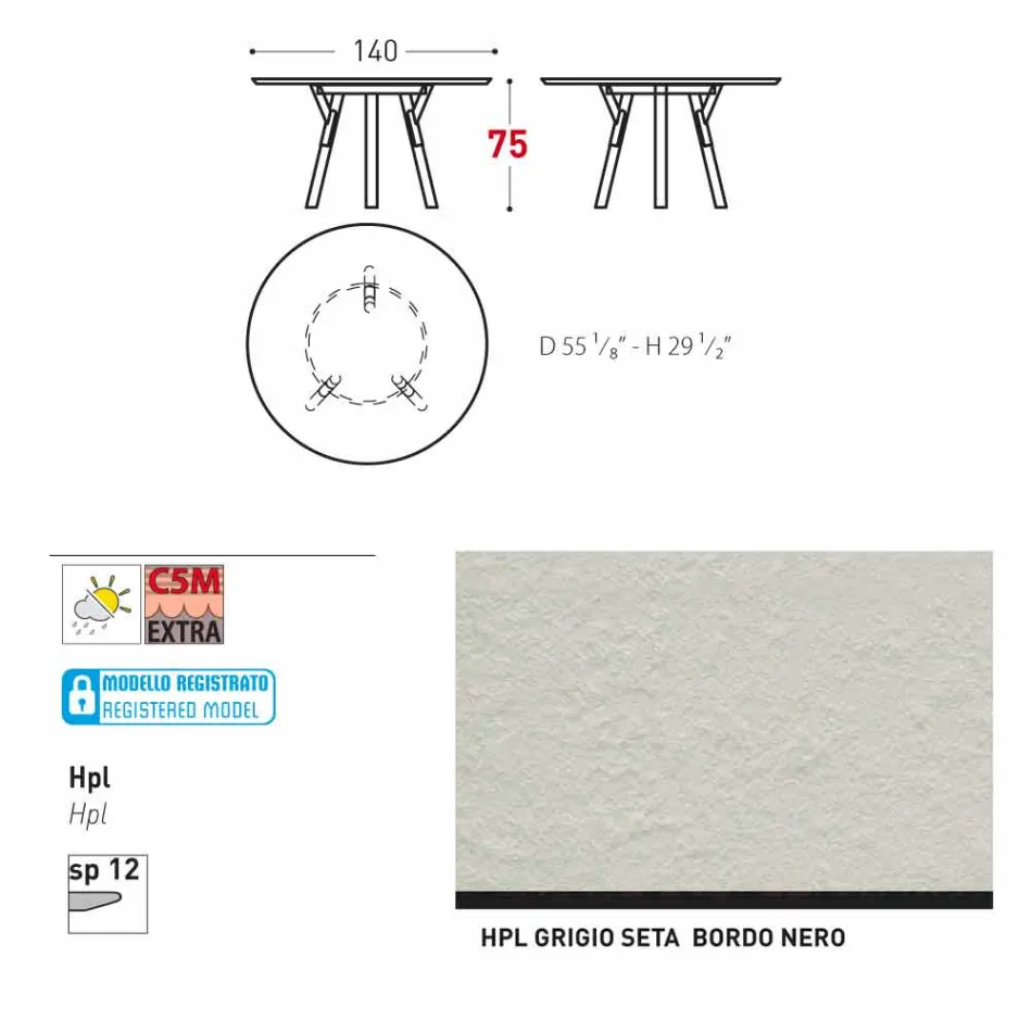 Varaschin Links Rundt bord moderne design haven, H 75 cm Viadurini