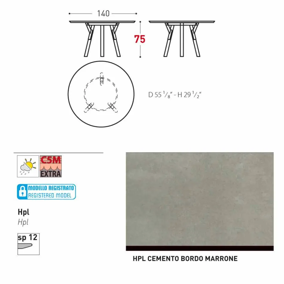 Varaschin Links Rundt bord moderne design haven, H 75 cm Viadurini