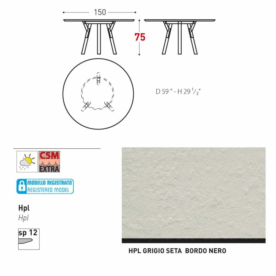 Varaschin Links Rundt bord moderne design haven, H 75 cm Viadurini