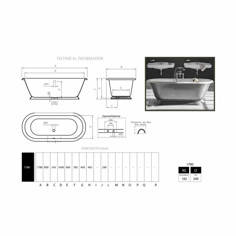Badekar i designer badeværelse med støbejern Pierce gloss finish Viadurini