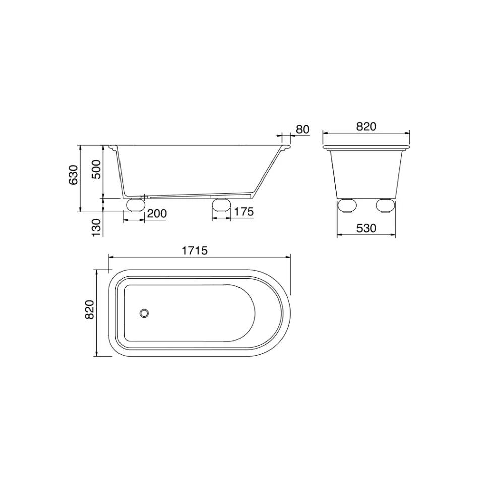 Mat Hvid Solid Overflade badekar med fødder - grader Viadurini