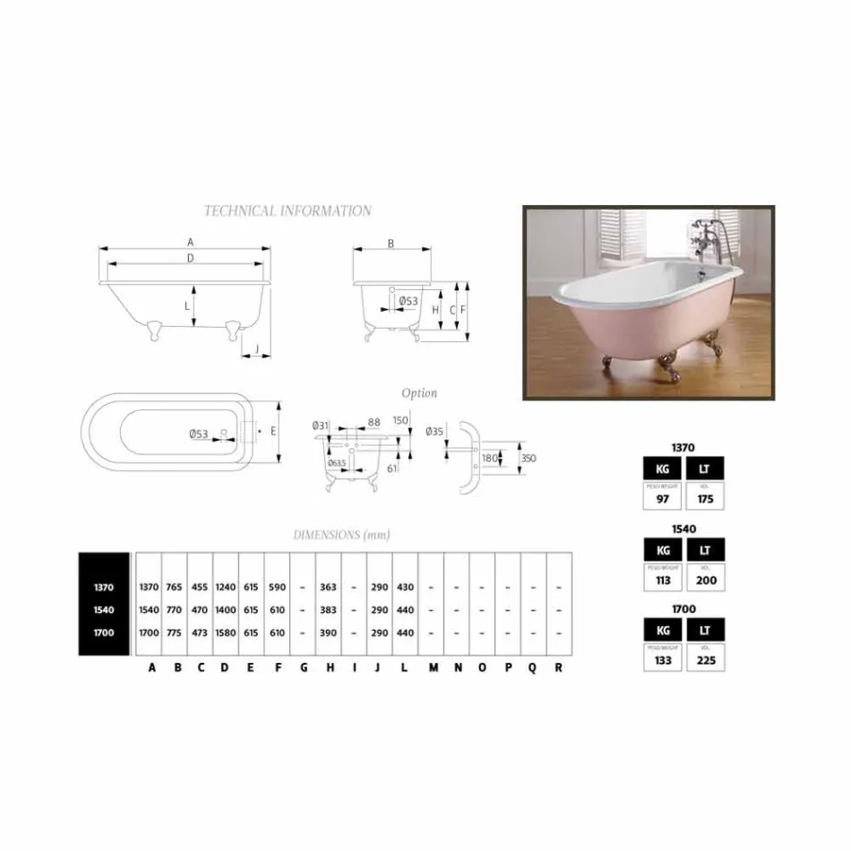 designer bad dekoreret med malet støbejern ben Sally Viadurini