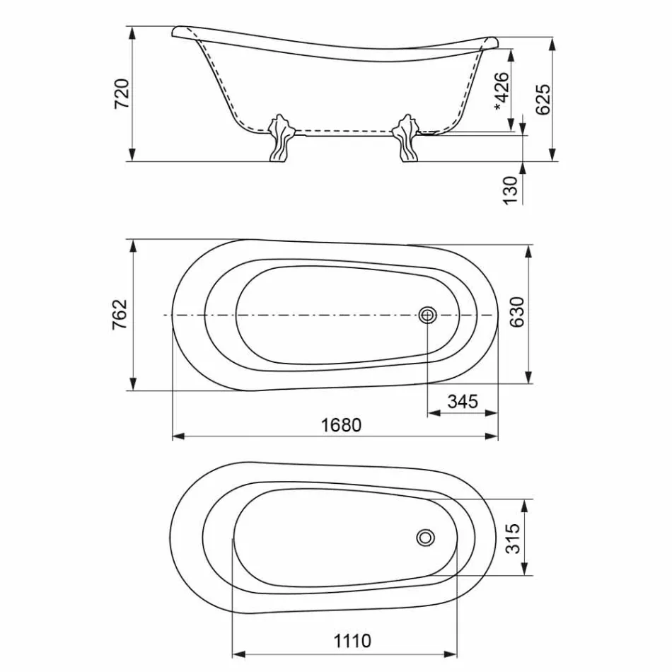 Fritstående badekar, victoriansk design i fast overflade - regn Viadurini
