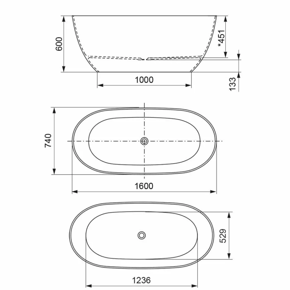 Fritstående badekar, fremstillet i Italien, i fast overflade - flow Viadurini