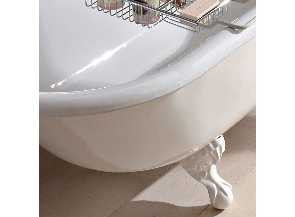 Vintage fritstående designbadekar i hvidt støbejern, fremstillet i Italien - Marwa Viadurini