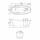 Fritstående badekar i akryl hvid moderne design Nataly, 1700x745mm Viadurini