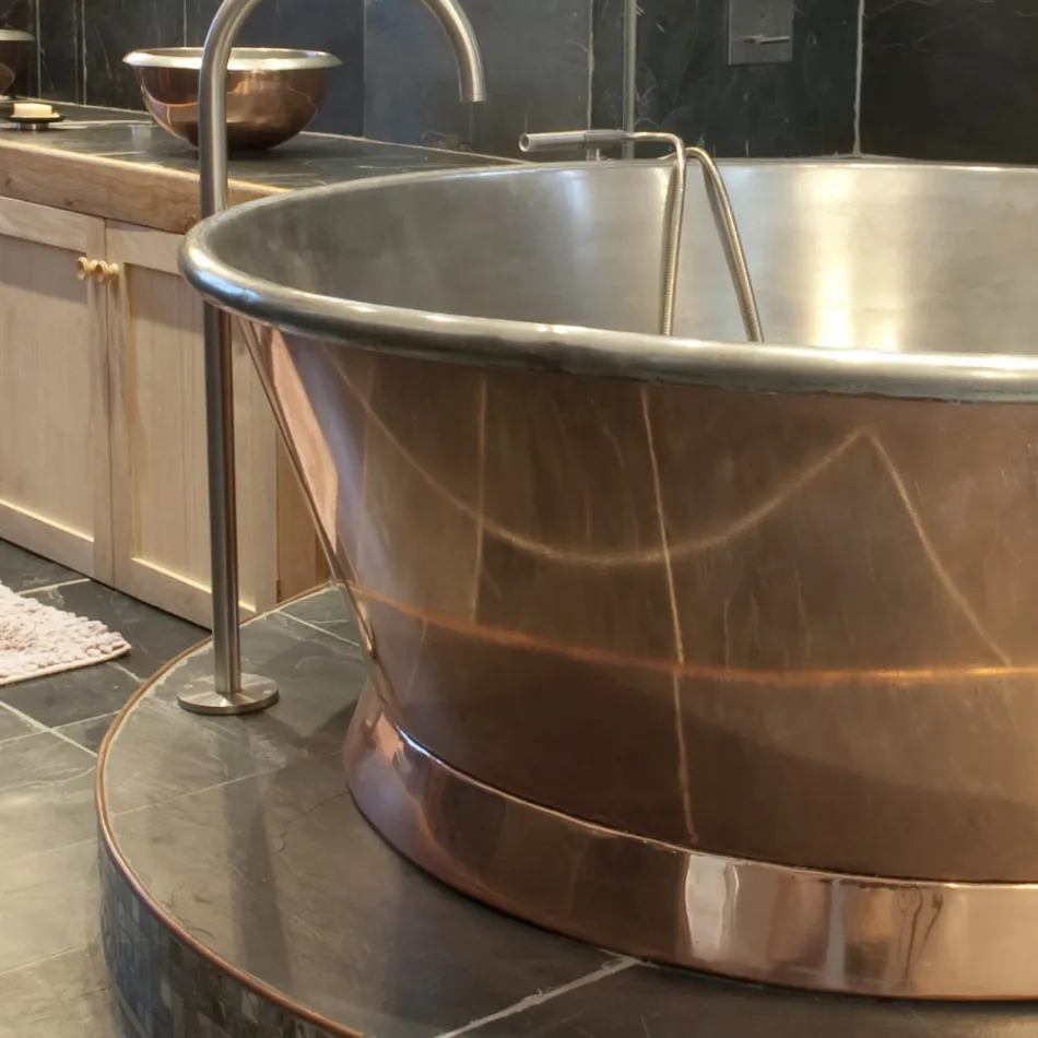 Vintage fritstående badekar i kobber, Vanessa hvid jernbelagt Viadurini