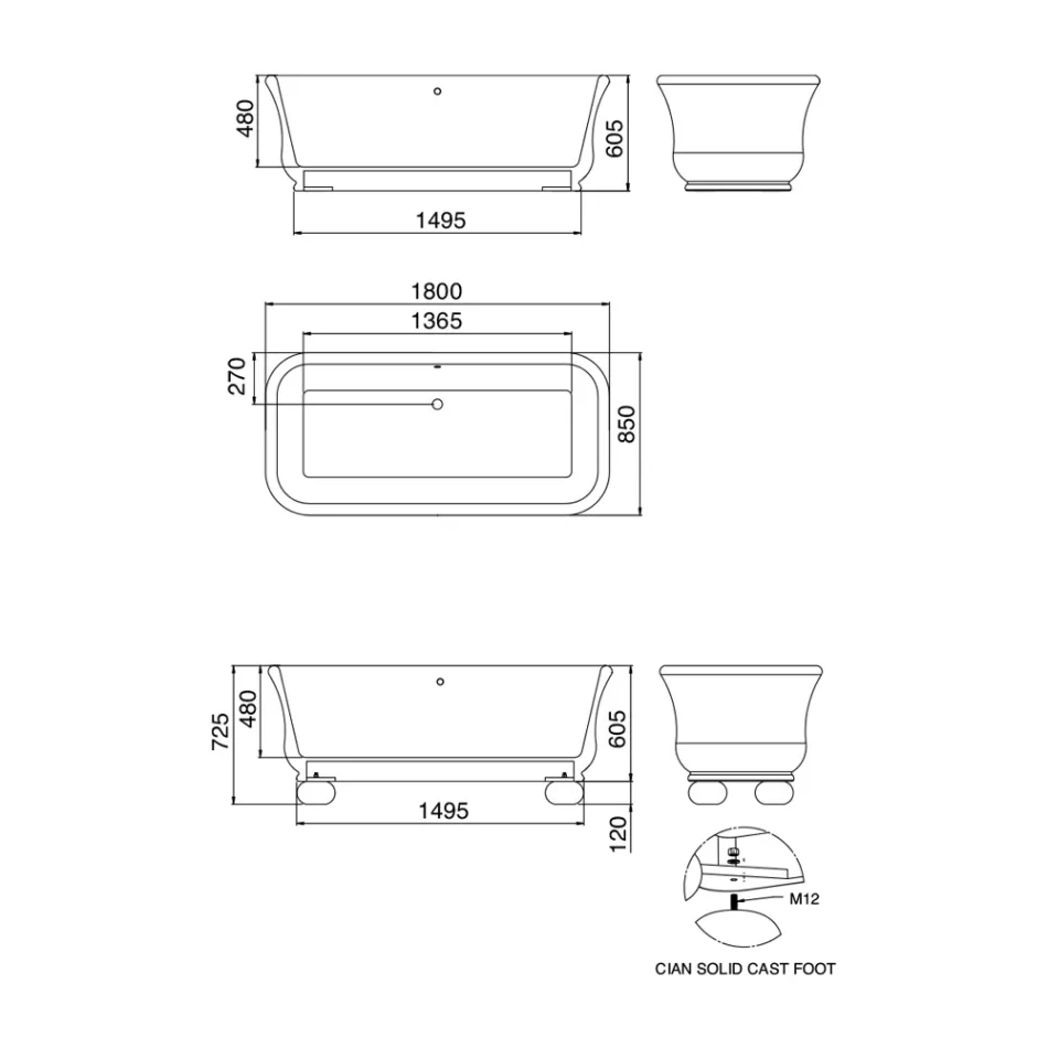 Rektangulært solidt overflade badekar med bløde hjørner lavet i Italien - Fulvio Viadurini