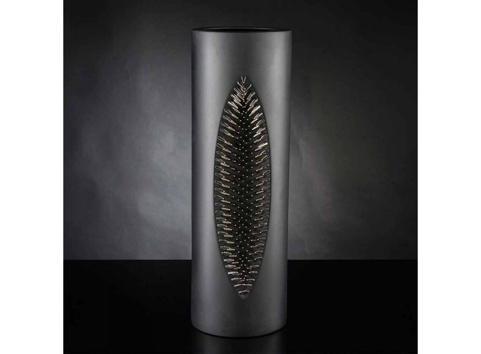 Høj indendørs vase i mat sort keramik og stål fremstillet i Italien - Jesolo Viadurini