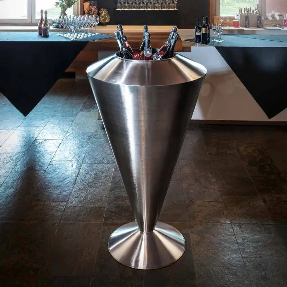 Høj dekorativ vase i satinstål Fremstillet i Italien Fin - Vesper Viadurini