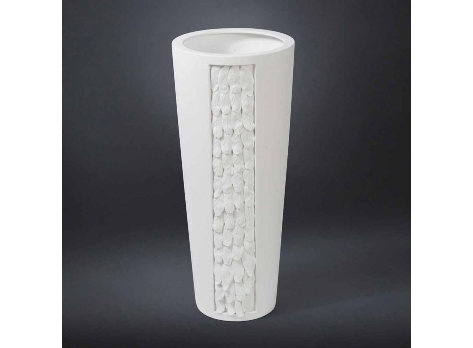 Høj dekorativ vase i hvid keramik med dekoration fremstillet i Italien - Calisto Viadurini