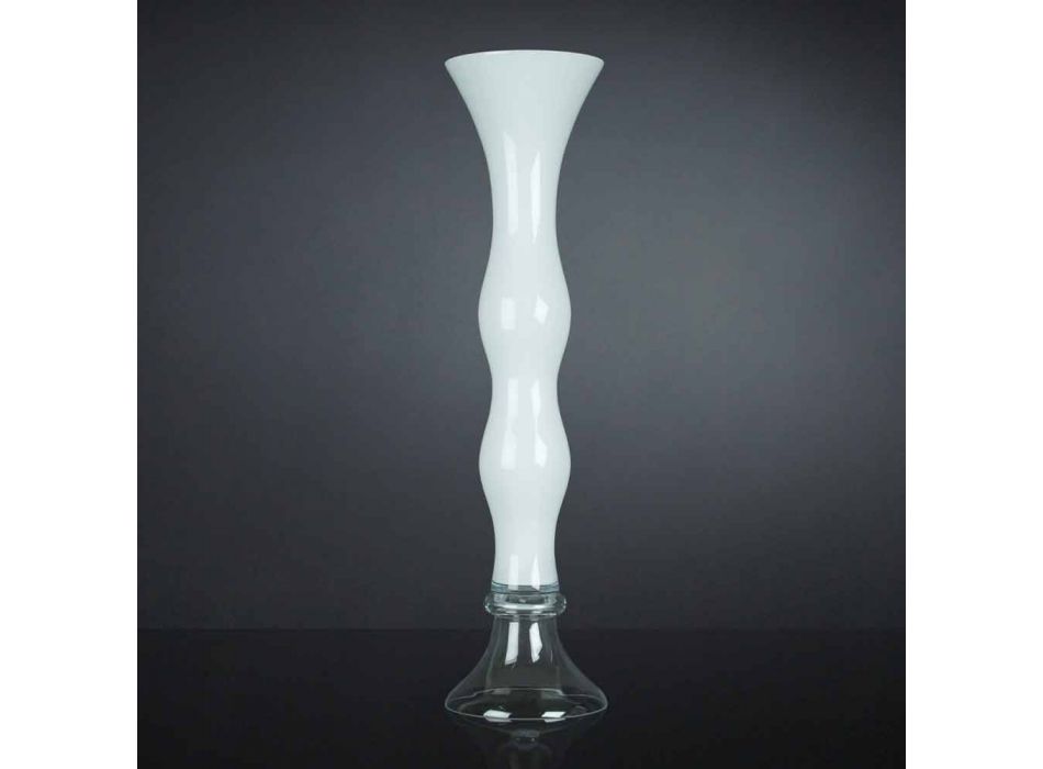 Høj dekorativ vase i gennemsigtigt og hvidt glas fremstillet i Italien - Gondo Viadurini