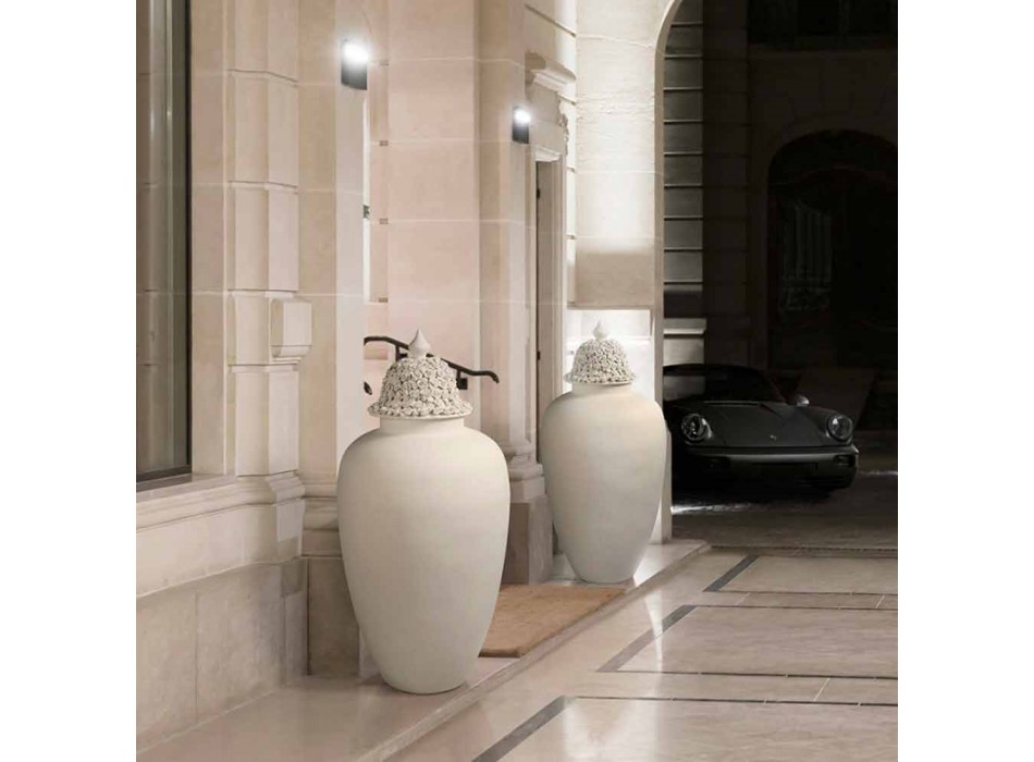Høj hvid keramisk vase med dekoreret spids Håndlavet i Italien - Verio Viadurini