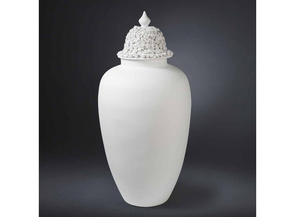 Høj hvid keramisk vase med dekoreret spids Håndlavet i Italien - Verio Viadurini