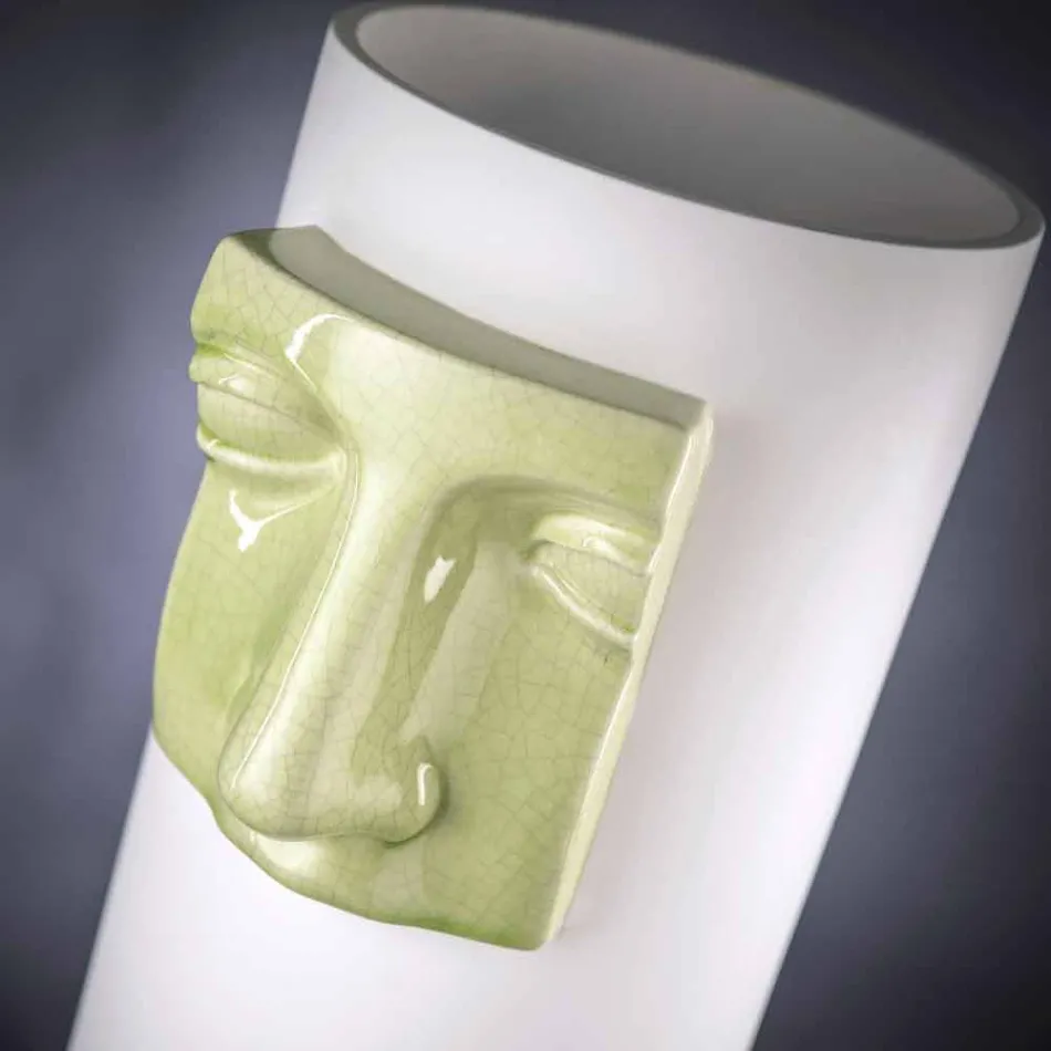 Moderne høj vase i hvid keramik med farvet indsats fremstillet i Italien - Lexi Viadurini