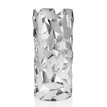 Cylindrisk vase i glas og sølvmetal Luksus geometriske dekorationer - Torresi Viadurini