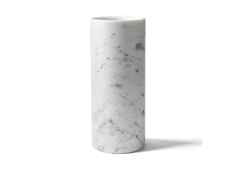 Cylindrisk vase i satin hvid carrara marmor italiensk design - Murillo Viadurini