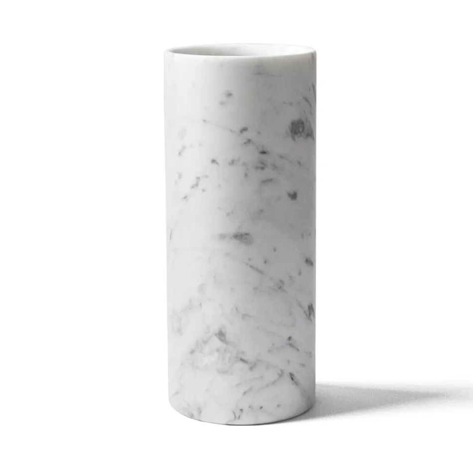 Cylindrisk vase i satin hvid carrara marmor italiensk design - Murillo Viadurini