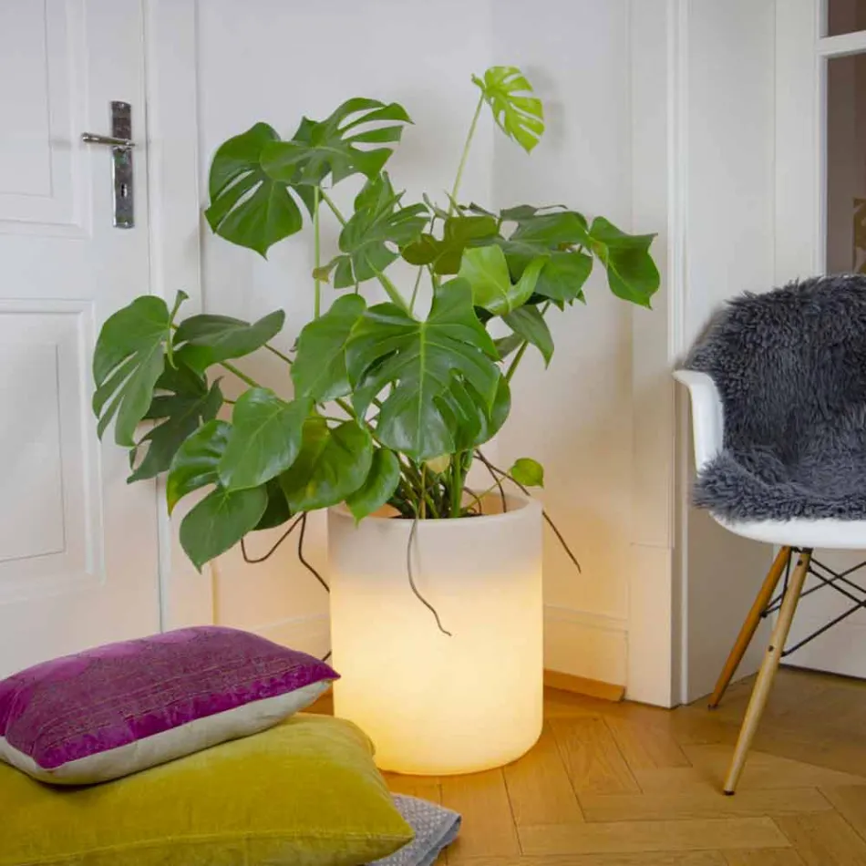 Vase med solbelysning eller LED-design til indendørs eller udendørs - Cilindrostar Viadurini