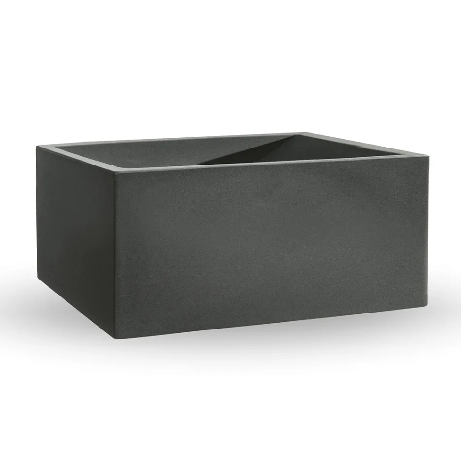 Rektangulær farvet polyethylen udendørs vase lavet i Italien - grå Viadurini