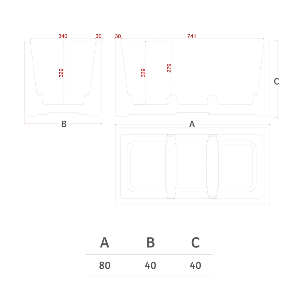 Rektangulær farvet polyethylen udendørs vase lavet i Italien - grå Viadurini