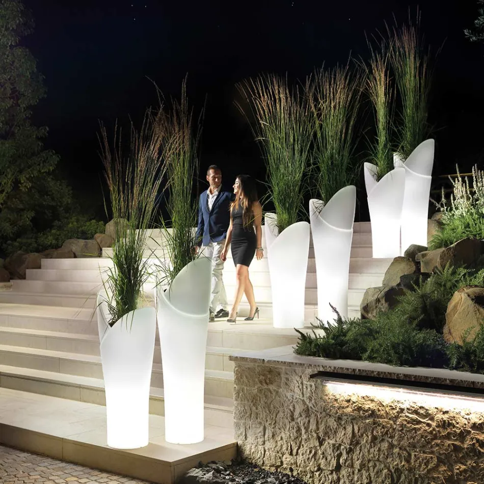 Lysende udendørs vase i hvid polyethylen Fremstillet i Italien - Galileo Viadurini