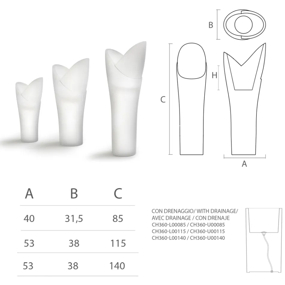 Lysende udendørs vase i hvid polyethylen Fremstillet i Italien - Galileo Viadurini