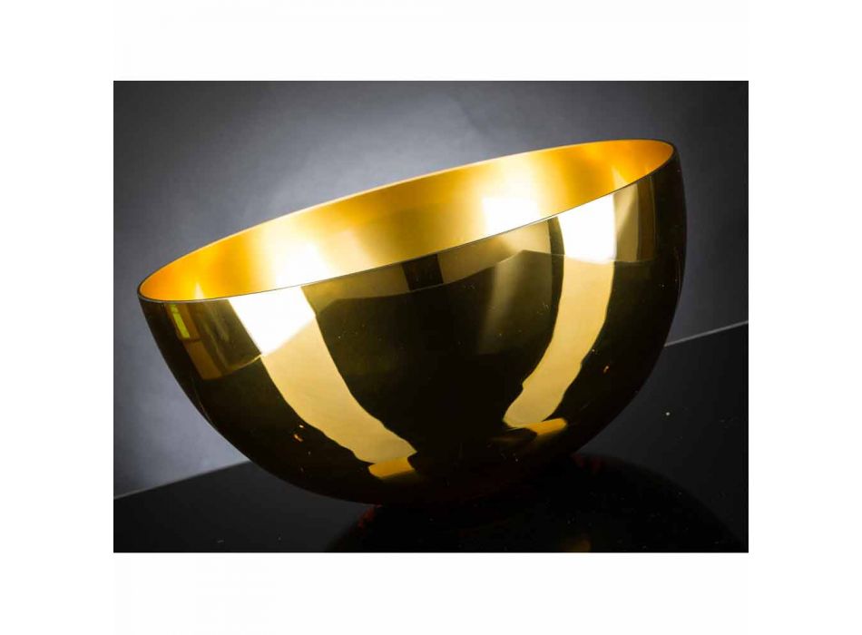 Rund indendørs vase i blæst glas 24k guldfinish fremstillet i Italien - gylden Viadurini