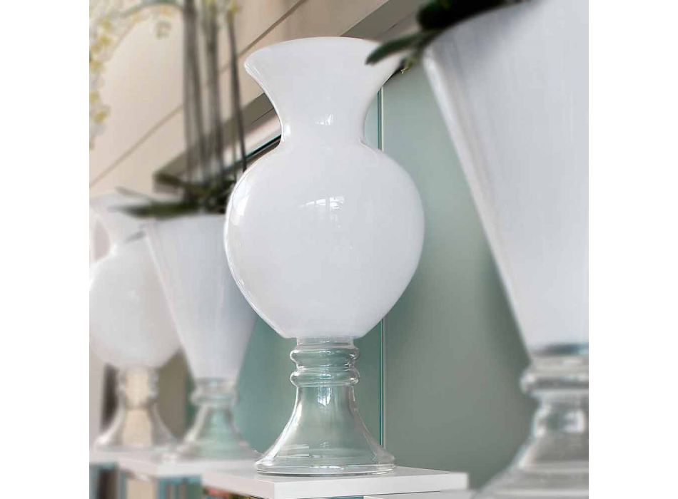 Indendørs dekorativ vase i hvidt og gennemsigtigt glas fremstillet i Italien - Frodino Viadurini