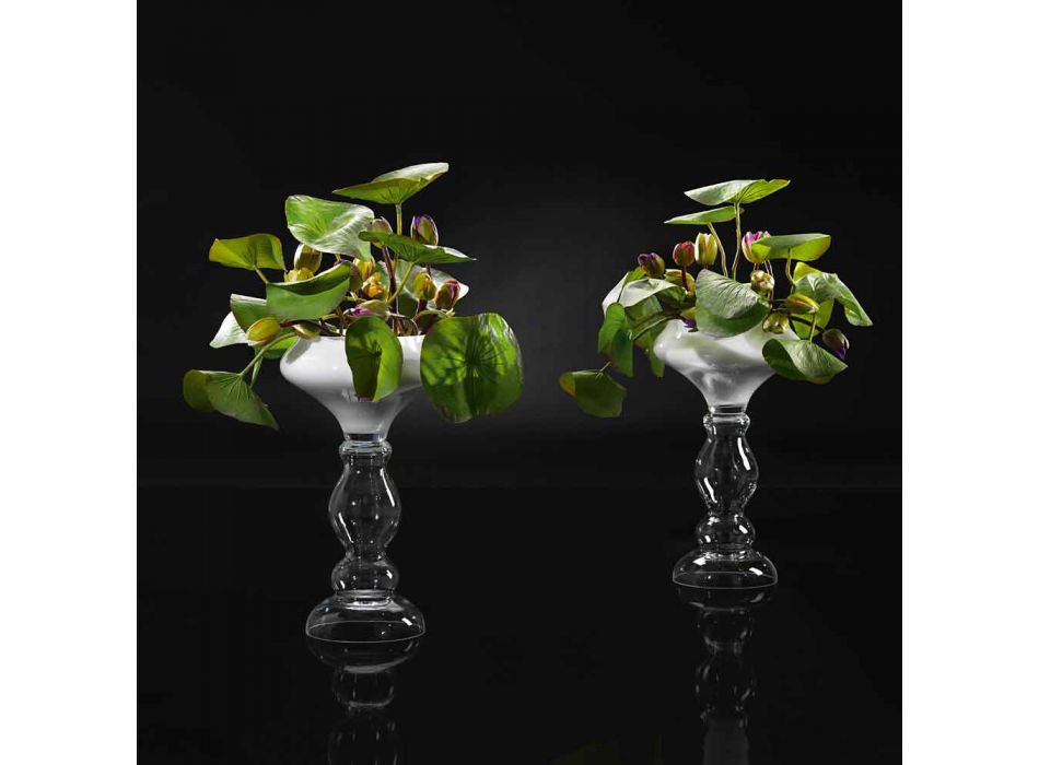 Moderne dekorativ vase i hvidt og gennemsigtigt glas fremstillet i Italien - Vulcano Viadurini