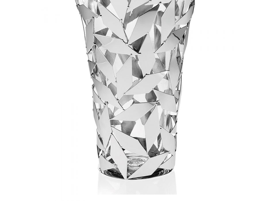 Elegant luksusvase i glas og sølvmetal geometriske dekorationer - Torresi Viadurini