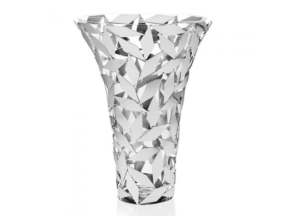 Elegant luksusvase i glas og sølvmetal geometriske dekorationer - Torresi Viadurini