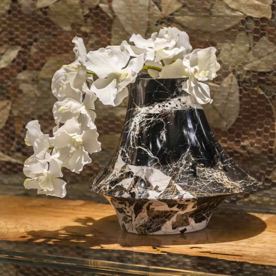 Elegant indendørs vase i hvid og sort marmor Lavet i Italien - Original Viadurini