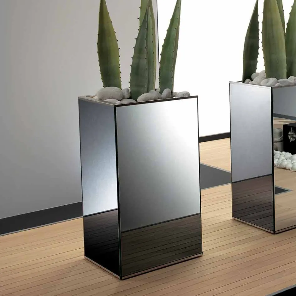 Fritstående geometrisk spejlvase og struktur i træ og stål - Ghenna Viadurini