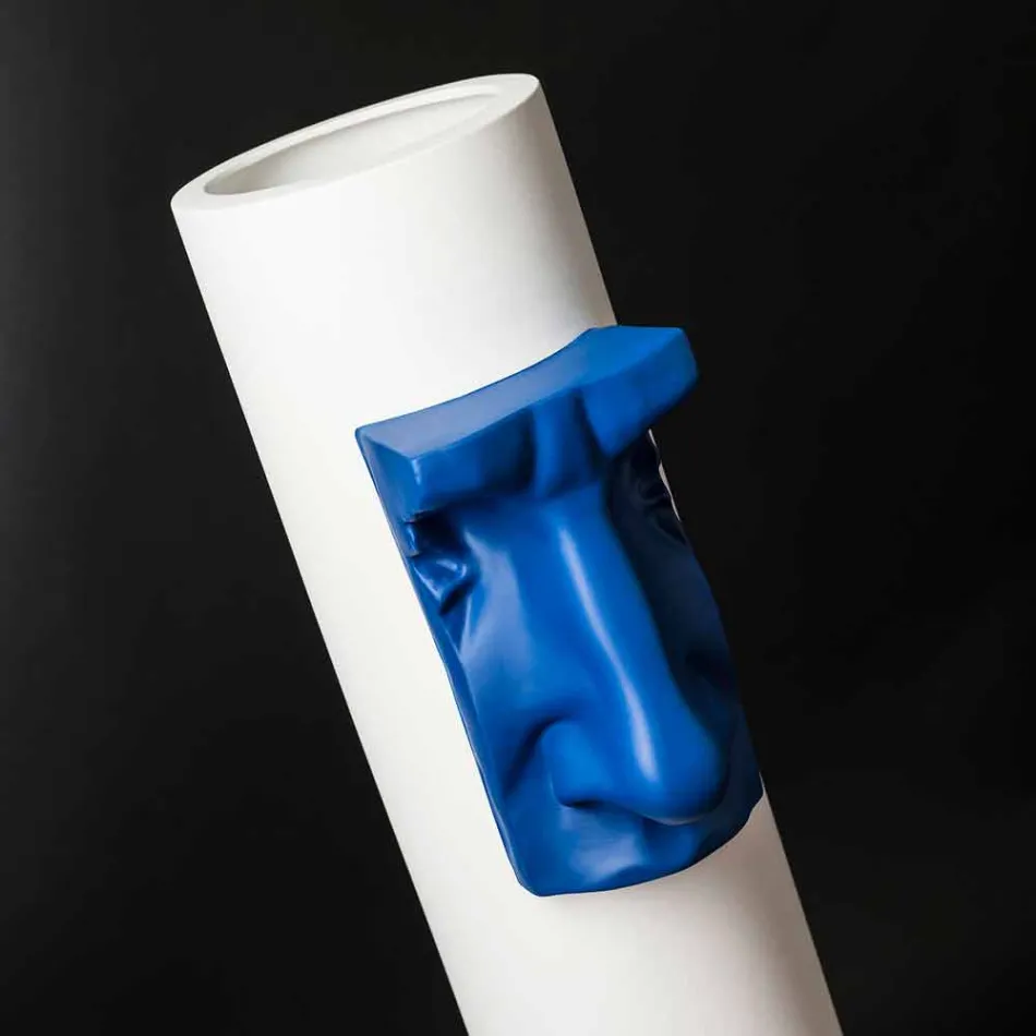 Hvid keramisk vase med farvet indsats håndlavet i Italien - Monte Viadurini