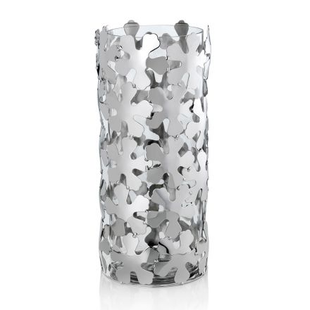 Vase i sølvmetal og glas Elegant cylindrisk design med blomster - Megghy Viadurini