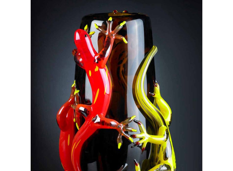 Farvet glasvase med gekko håndlavet i Italien - Geco Viadurini