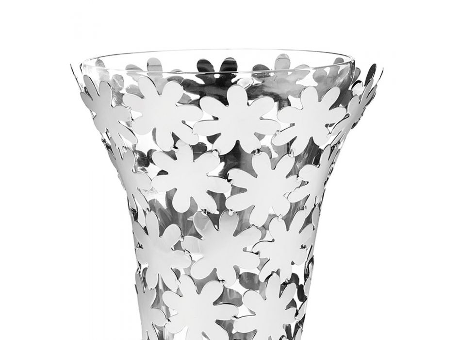 Vase i glas og sølvmetal med luksus blomsterdekoration - Terraceo Viadurini