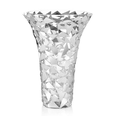 Vase i glas og sølvmetal med luksus geometrisk dekoration - Chirico Viadurini