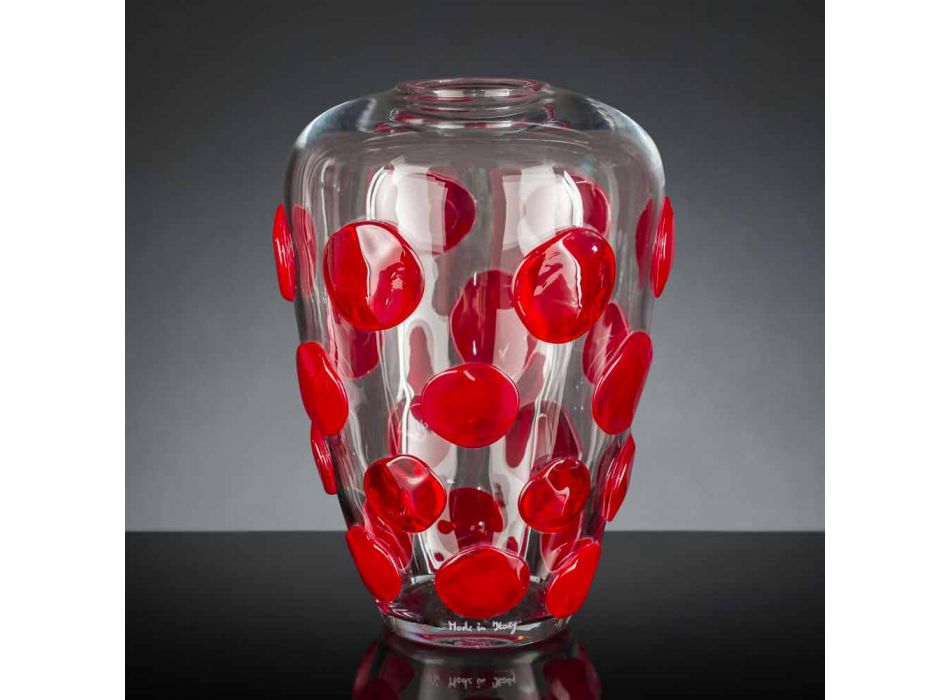 Transparent og rød Murano-blæst glasvase fremstillet i Italien - Cenzo Viadurini