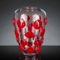 Transparent og rød Murano-blæst glasvase fremstillet i Italien - Cenzo