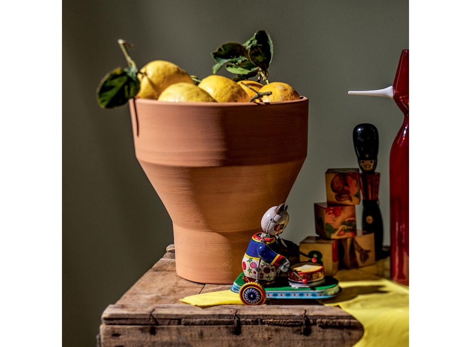 Dekorativ blomstervase med terracotta tallerken lavet i Italien - Lorna Viadurini