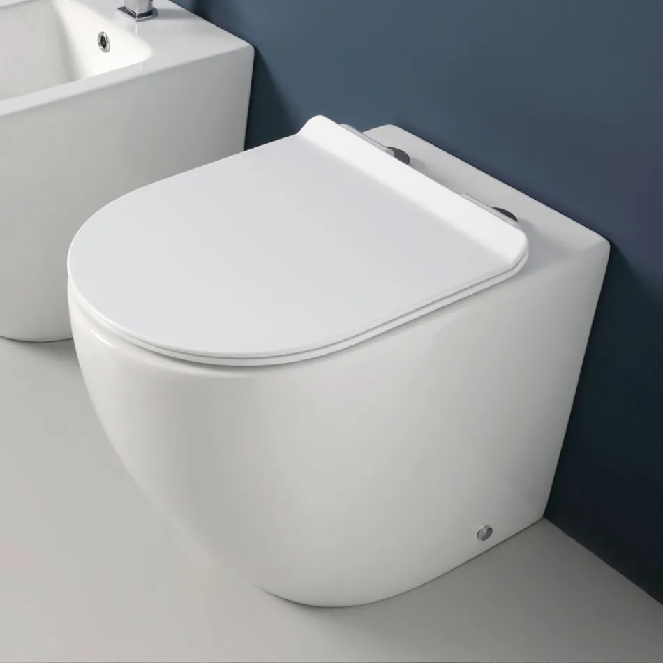 Aralia Hvid Keramik Gulvmonteret Cyklonisk Toilet med Soft-Close Sæde Viadurini