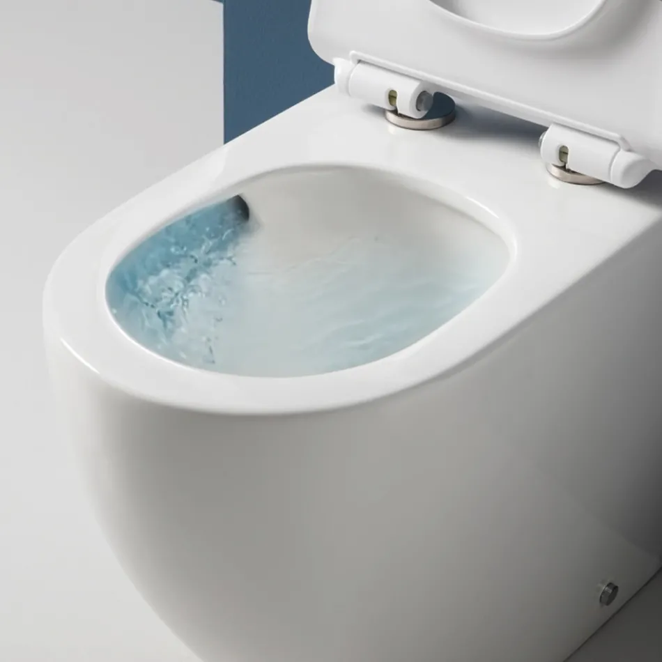 Aralia Hvid Keramik Gulvmonteret Cyklonisk Toilet med Soft-Close Sæde Viadurini