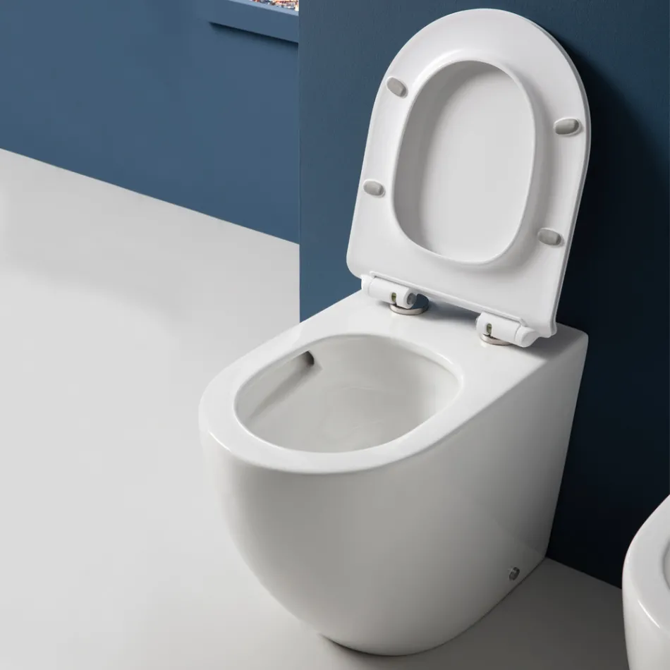Aralia Hvid Keramik Gulvmonteret Cyklonisk Toilet med Soft-Close Sæde Viadurini