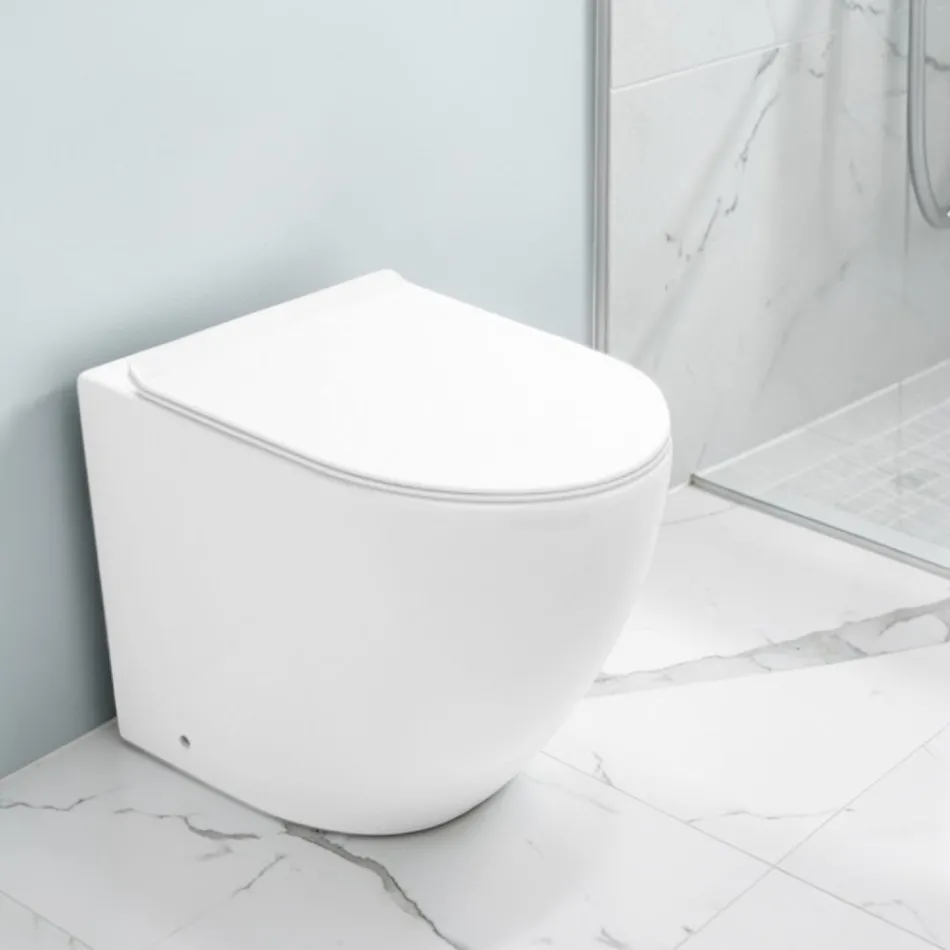 Aralia Hvid Keramik Gulvmonteret Cyklonisk Toilet med Soft-Close Sæde Viadurini