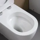 Gulvmonteret toilet med soft-close sæde i hvid keramik - Elm Viadurini