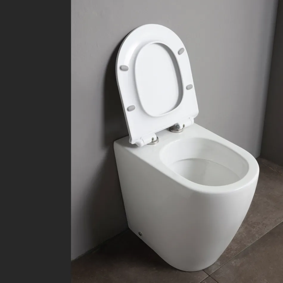 Oleander Keramik Toilet med Udtræksskyl og Soft-Close Sæde Viadurini
